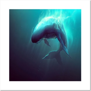Humpback whale in deep ocean Posters and Art